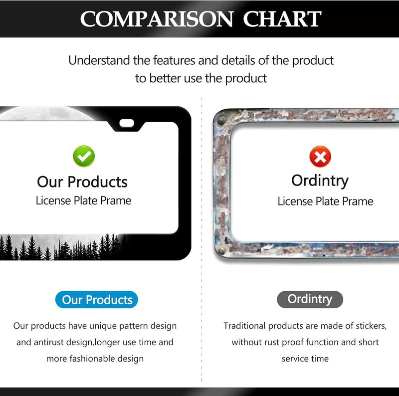 LIN KANG 2PCS Full Moon Tree License Plate Frames Funny Night Forest License Plate Holder Universal Stainless Steel Rust-Proof Waterproof Car Decorative Tag Frames for Standard US 12x6 Inch - Image 4